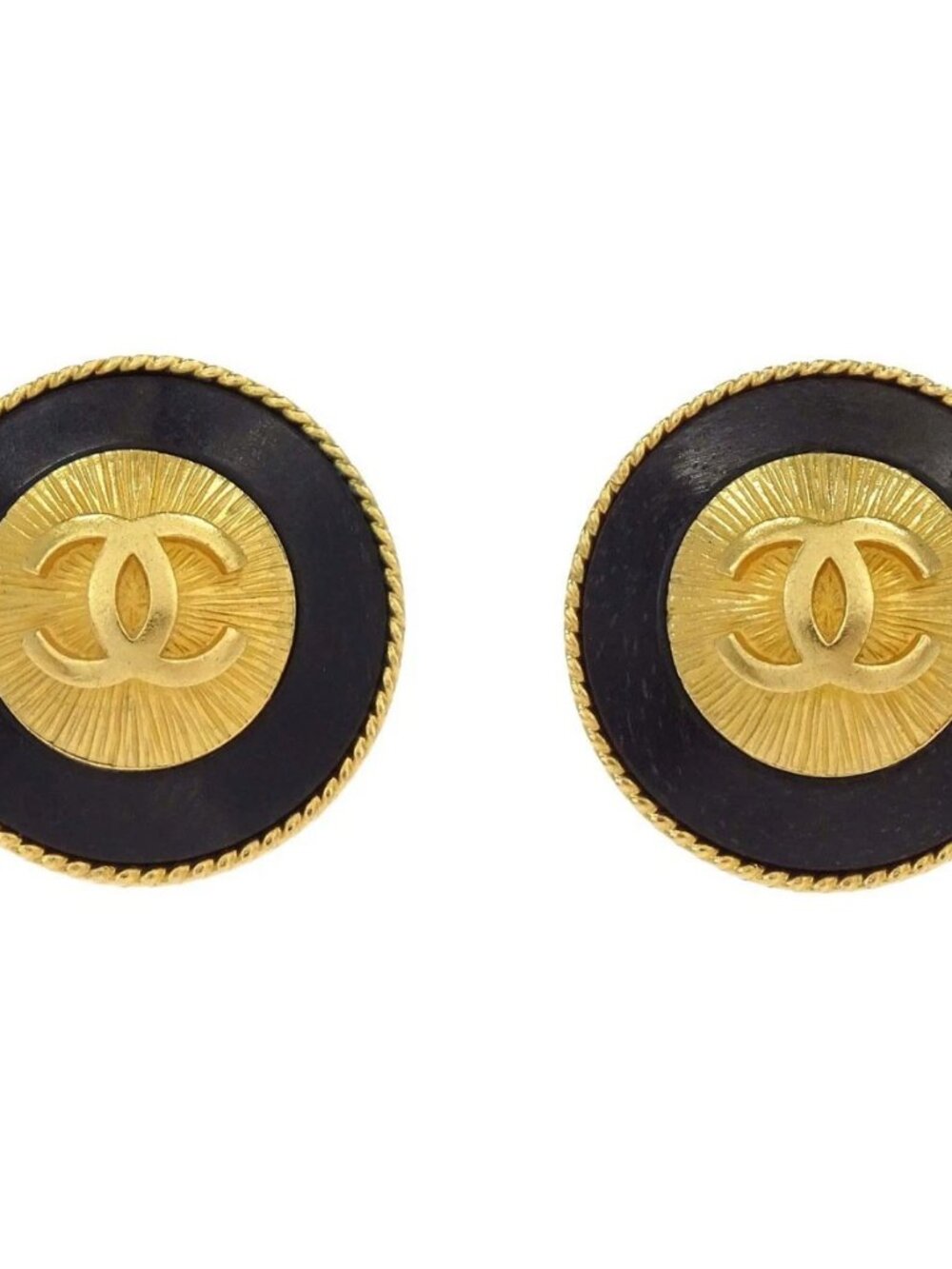 Chanel Button Clip-On Earrings Gold Black 93A 179283